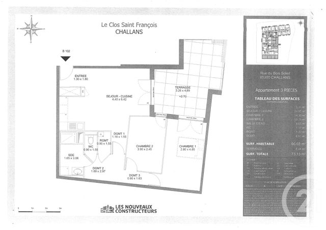 Appartement F3 à louer - 3 pièces - 73.13 m2 - CHALLANS - 85 - PAYS-DE-LOIRE - Century 21 L'Océane