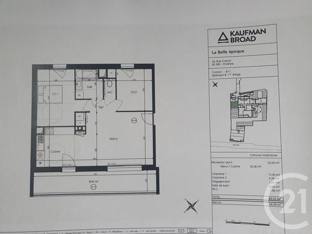Appartement F2 à vendre - 3 pièces - 62.52 m2 - CHALLANS - 85 - PAYS-DE-LOIRE - Century 21 L'Océane