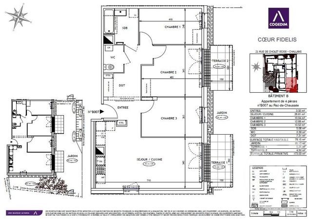 Appartement T4 à louer - 4 pièces - 78.15 m2 - CHALLANS - 85 - PAYS-DE-LOIRE - Century 21 L'Océane